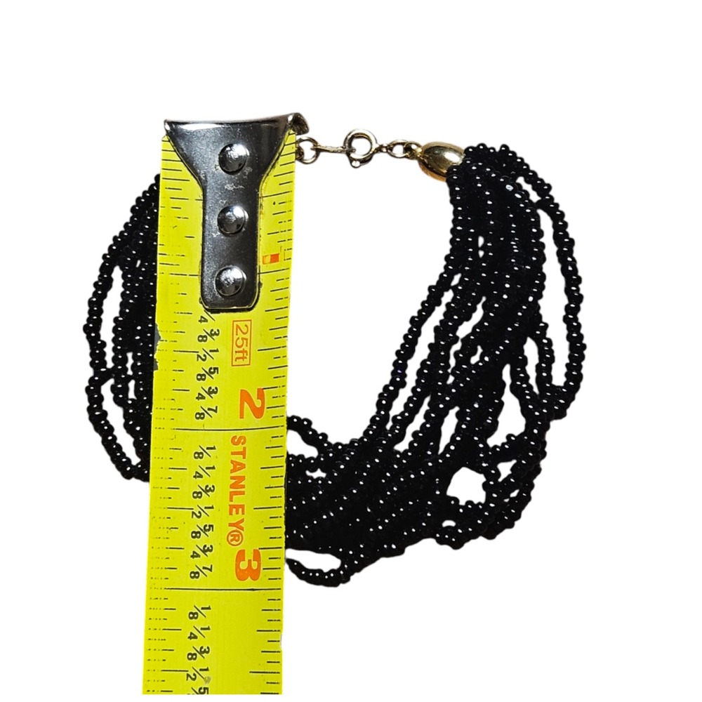 Trifari Black Glass Seed Multi Strand Beaded Bracelet Gold Tone Signed Glam 90s - Picture 8 of 8